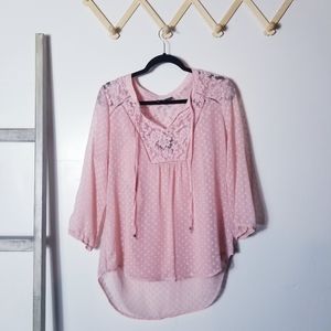 NEW DIRECTIONS  BLOUSE WITH ATTACHED CAMI SIZE LARGE PEACHISH PINK